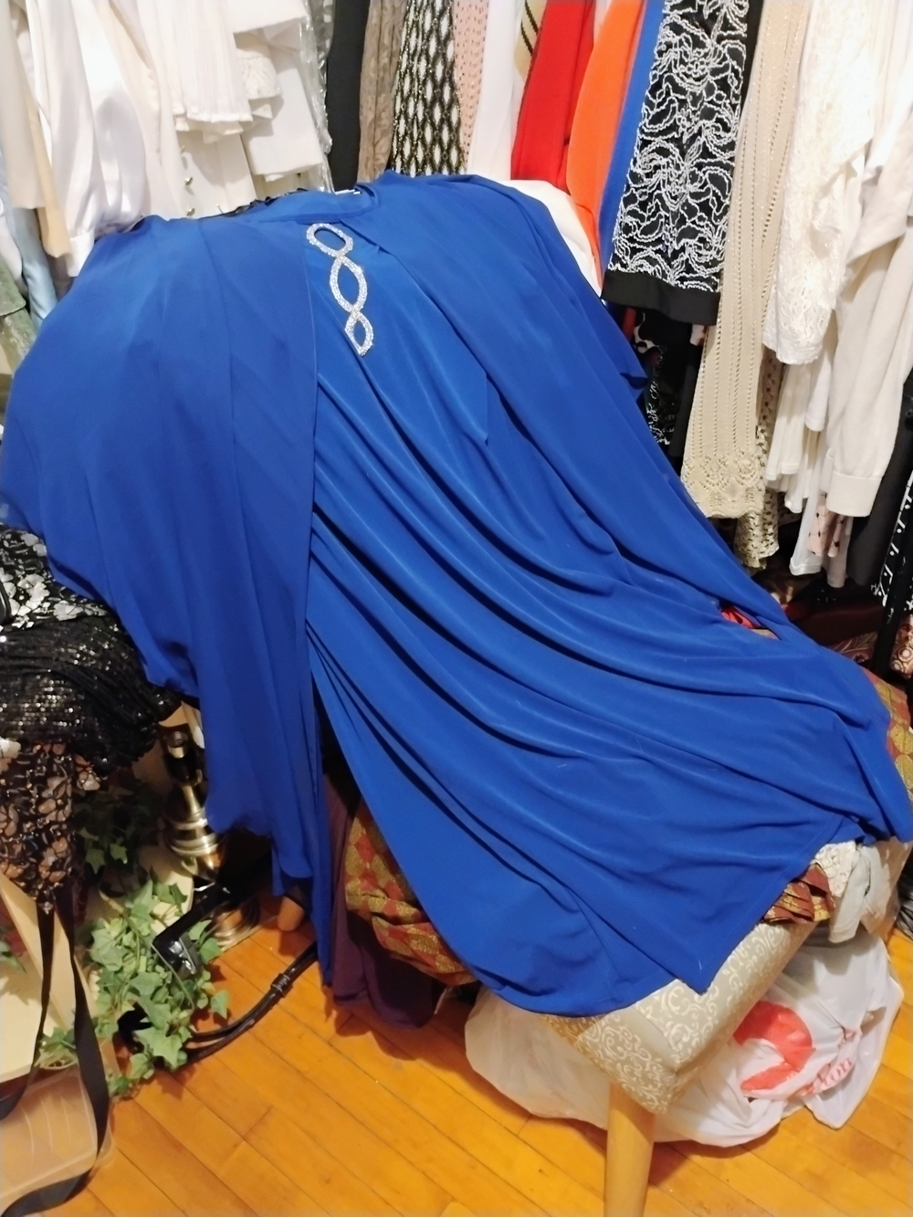 Glamour Royal Blue Draped Maxi Skirt with Jeweled Detail